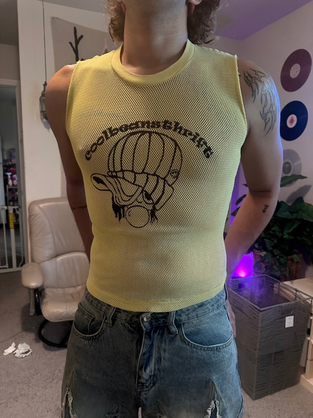 Y2K Mesh Tank Top Graphic Print Yellow Streetwear Slim Fit